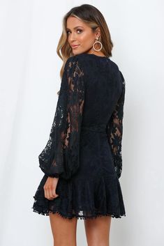 Elevated Angels Dress Navy | Hello Molly USA Graduation Dress Long Sleeve, Cocktail Dress Attire, Lace Black Dress, Sheer Long Sleeve Dress, Dance Inspiration, School Dance, Short Lace Dress, Dream Dresses, Navy Dress