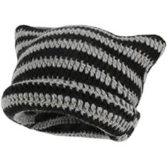 a black and white knitted hat with stripes