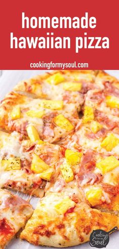 the homemade hawaiian pizza has pineapples and ham on it