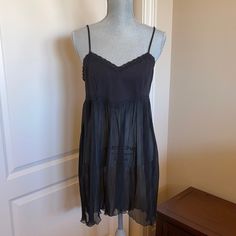 Intimately Free People Slip L Nwt Black Black Summer Camisole For Night, Black Summer Night Camisole, Black Camisole Sleepwear For Spring, Black Summer Camisole For Sleep, Black Camisole For Spring Loungewear, Sheer Summer Night Top, Black Lace Trim Sleepwear For Spring, Black Daywear Camisole, Black Sheer Camisole For Loungewear