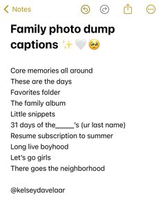 the family photo dump caption has been added to an iphone screenshot with text