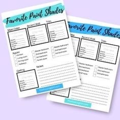 two printable worksheets with the words favorite pint shades on them, sitting next to each other