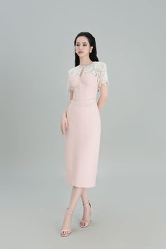 Amelia Lace Sleeves Dress MEAN BLVD Lace Sleeves Dress, Tweed Midi Dress, Fitted Corset, Tweed Material, Amelia Dress, Lace Dress With Sleeves, Sleeves Dress, Mass Production, Straight Skirt