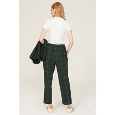 Green plaid twill (100% Cotton). Pants. Pull on. 27" inseam. 12" rise. Imported. Plaid Tapered Leg Pants For Fall, Classic Plaid Cotton Bottoms, Plaid Relaxed Fit Straight Pants, Plaid Straight Pants With Relaxed Fit, Green Bottoms With Welt Pockets For Fall, Relaxed Fit Plaid Straight Pants, Tailored Casual Plaid Pants, Classic Plaid Bottoms With Pockets, Tailored Plaid Casual Bottoms