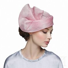 Feminine Hat-style Fascinator, Pink Sinamay Hat For Spring, Structured Crown Cloche Hat For Kentucky Derby, Elegant Pink Headpieces For Church, Pink Brimmed Cloche Hat, Pink Cloche Fascinator For Church, Pink Mini Hat For Evening, Chic Pink Mini Hats For Formal Occasion, Chic Pink Formal Hat