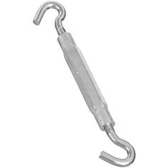 a metal hook with an open end on a white background and clippings attached to it