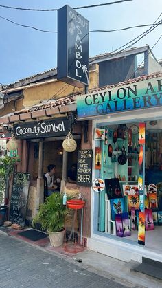 a store front with many items on display