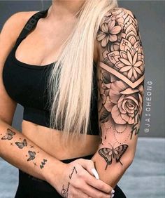 Forarm Tattoos For Women, Women's Shoulder Tattoo, Mandala Tattoo Sleeve, Feminine Tattoo Sleeves, Girl Arm Tattoos, Forarm Tattoos, Tattoos For Women Half Sleeve, Family Tattoo