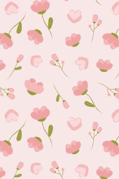 pink flowers and hearts on a light pink background