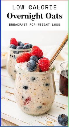 overnight oats with berries and blueberries in a jar