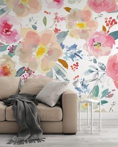 a floral wallpaper with pink and yellow flowers