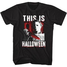 Adult Short Sleeve T-Shirt Officially Licensed shirts printed to order, allow 3-5 business days shipping Halloween is an American horror franchise that consists of eleven films, as well as novels, comic books, merchandise, and a video game. The films primarily focuses on serial killer Michael Myers who was committed to a sanitarium as a child for the murder of his sister, Judith Myers. Fifteen years later, he escapes to stalk and kill the people of the fictional town of Haddonfield, Illinois. Mi The Night He Came Home, Halloween Film, Slasher Film, Halloween Horror Movies, Disney Stars, Film Strip, Halloween Movies, Michael Myers, Home T Shirts