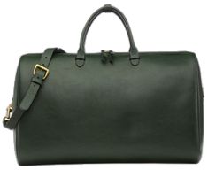 Luxury Green Travel Bag For Everyday Use, Designer Leather Duffle Bag With Large Capacity, Green Leather Duffle Bag With Luggage Sleeve, Green Leather Travel Bag With Luggage Sleeve, Green Leather Weekender Bag, Green Leather Travel Weekender Bag, Green Leather Weekender Bag For Travel, Luxury Duffle Bag With Smooth Grain For Daily Use, Luxury Smooth Grain Duffle Bag For Daily Use