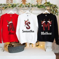 Your family or friends will look great in photos this year with these personalized initials matching Christmas sweatshirts! SIZING & SWEATSHIRT INFO: Premium Unisex Gildan 18000 Sweatshirt that are light weight and we use DTG Printing method that lasts 50+ washes! Since these are unisex sizing, women usually like their normal women's size for a more relaxed fit or size up one to two sizes for a more oversized look.  If you are not sure what unisex adult shirt size to get, lay a sweatshirt down t Initial Sweatshirt, Washing And Drying Machine, Matching Sweatshirts, Christmas Couple, Perfect Gift For Him, Adulting Shirts, Custom Initials, Personalized Initials, Christmas Sweatshirts