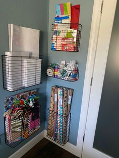 the closet is organized and ready to be used as a storage area for craft supplies