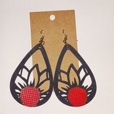 Handmade Teardrop Wood Earrings Black & Red.2 Inches.Acrylic Paint Crafted. Handmade Red Teardrop Earrings, Handmade Adjustable Red Teardrop Earrings, Adjustable Handmade Red Teardrop Earrings, Black Laser Cut Jewelry, Earrings Red, Earrings Black, Wood Earrings, Handmade Wood, Earrings Jewelry