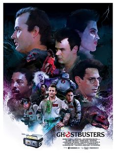 the movie poster for ghostbusters starring actors from left to right, michael mc