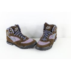 Vintage 90s Nike Womens 6.5 Distressed Caldera Hiking Ankle Boots Brown Purple Boots Blemishes On All Sides. Writing On The Inner Left Boot. Has Wear From Use. The Size Is 6.5 Leather Brown Check Out My Other Items In My Store Vogue Squared! Shoe Rack Nike High-top Hiking Boots For Streetwear, Nike High-top Hiking Boots, Nike High-top Hiking Boots For Outdoor Activities, Vintage Leather Nike High-top Sneakers, Nike High-top Boots For Streetwear, Nike High-top Sneakers With Vibram Sole, Nike High-top Hiking Sneakers, Nike Lace-up Boots For Streetwear, Casual Nike Hiking Boots For Outdoor