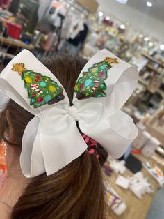 Heidi Davis Heidi Davis Christmas Tree Hand Painted Glitter Bow - Little Miss Muffin Children & Home Painted Christmas Trees, Festive Hair, Bow Ideas, Hand Painted Christmas, Christmas Tree Painting, Glitter Paint, Ribbon Hair Bows, Glitter Bow, Hair Painting