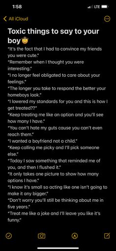 It’s a list of toxic things to say to your boyfriend/ ex boyfriend when they text you. It’s for the girls and I hope it helps. Have fun being toxic😌😌 Comebacks For Ex Boyfriends, Toxic Advice, Over My Ex Insta Captions, Toxic Instagram Bios, Insta Captions Breakup, Comeback Captions For Instagram, Ex Insta Captions, B W Quotes, Toxic Ex Captions For Instagram