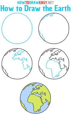 how to draw the earth with three different shapes and colors for children's artwork