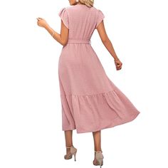 Pink V Neck Tie Waist Casual Dress Women Dresses Casual, Casual Dress Women, Women Dresses, Dresses Casual, Casual Dresses For Women, Neck Tie, Casual Dress, Casual Dresses, V Neck