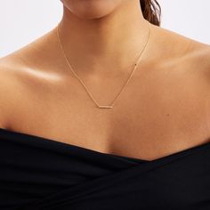 "1- P R O D U C T ∙  D E S C R I P T I O N Remember that diamonds are a girl's best friend when the diamond is too precious to wear. So keep our 14k real gold diamond bar necklace close, especially around your neck. 2- P R O D U C T ∙  D E T A I L S Diamond Quality: * Diamond carat: 0.10 ct. * Clarity: VS2 * Color: F-G * Cut: Excellent cut * Diamond type: Natural * Setting type: Prong setting Gold material: 14K solid gold Choice of gold color: Yellow gold, Rose gold, White gold * Chain length:  14\"/XS 16\"/S 18\"/M 20\"/L Dimensions: *Pendant Height: 2 mm  *Pendant Width: 19 mm  3- S H I P P I N G ∙ A N D ∙ R E T U R N S We know you're excited to get your hands on your order, and we're just as excited to get it in your hands. We take pride in the care and attention we show to each order a Minimalist Diamond Accents Bar Necklace As Gift, Minimalist Bar Necklace With Diamond Accents, Minimalist Bar Necklace With Diamond Accents As Gift, Minimalist Diamond Accents Bar Necklace Gift, Minimalist Bar Necklace With Diamond Accents For Gift, Minimalist Yellow Gold Bar Necklace With Diamond Accents, Everyday Yellow Gold Diamond Bar Necklace, Fine Jewelry Diamond Bar Necklace, Minimalist Bar Necklace With Single Cut Diamonds For Gift