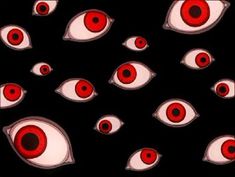 red and white eyeballs on black background