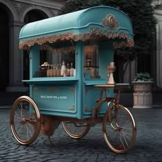 an old fashioned ice cream cart on cobblestone street