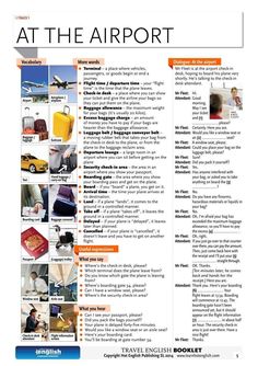 an airport brochure is shown with many different things