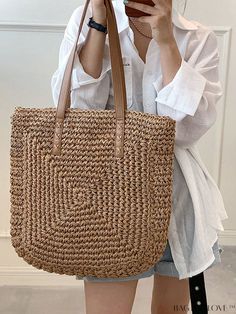 BagForLove - Chic Solid Color Minimalist Straw Bag - Ideal for Summer Beach Travel Woven Beach Bags, Female Shoulder, Straw Beach Bag, Woven Tote Bag, Straw Bags, Fashion Female, Straw Tote, Cute Tote Bags, Casual Tote