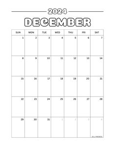 Cute printable calendar for December 2024! This cute calendar template has both Monday start and Sunday start options as well as colorful options | jellymemos.com Cute Printable Calendar, Cute Calendar Template, Free Printable Calendar Templates, Washi Tape Planner