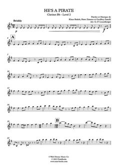 sheet music with the words he's a pirate