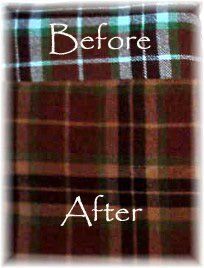 the before and after photo of a plaid fabric with text overlaying it that reads, how to remove tartan from clothing