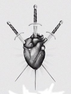 a drawing of a heart with two swords sticking out of it