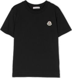 Black Cotton T-shirt With Embroidered Logo, Black Short Sleeve Top With Logo Patch, Black Crew Neck Top With Logo Patch, Black Cotton Top With Logo Patch, Black Crew Neck Top With Appliqué Logo, Classic Short Sleeve T-shirt With Logo Patch, Cotton T-shirt With Appliqué Logo, Black Cotton Tops With Appliqué Logo, Casual Black T-shirt With Logo Patch