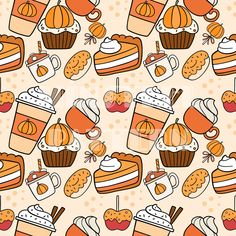 cupcakes, muffins and coffee on a polka dot background seamless