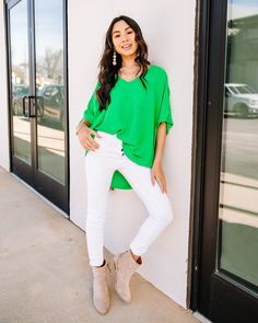 Under $30 and the perfect transition top? Shop now! PS- it also comes in FOUR other colors! 😍 Couldn't Be Better Bright Green Top Trendy & Affordable Clothing || Live With Purpose 💕 Dress With Confidence || Text MINT to 90243 for 15% off Trendy V-neck Top For Vacation, Trendy Oversized V-neck Blouse, Summer Rayon V-neck Tops, Oversized Green V-neck Top, Versatile Oversized V-neck Blouse, Oversized Versatile V-neck Blouse, Spring V-neck Top For Day Out With Relaxed Fit, Spring V-neck Top For Day Out, Spring Relaxed Fit V-neck Top For Day Out