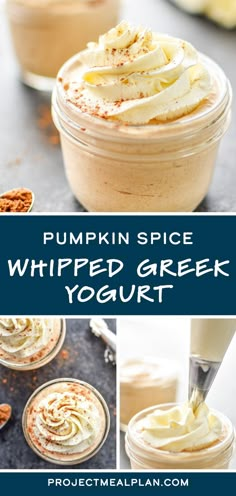 pumpkin spice whipped greek yogurt in mason jars