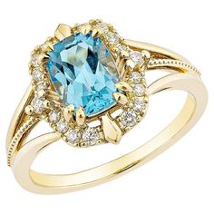 Presented A lovely Swiss Blue Topaz Fancy Ring is perfect for people who value quality and want to wear it to any occasion or celebration. The yellow gold swiss blue topaz ring adorned with diamond offer a classic yet elegant appearance. Swiss Blue Topaz Fancy Ring in 14Karat Yellow Gold with Diamond. Swiss Blue Topaz: 1.75 carat, 8X6mm size, cushion shape. White Diamond: 0.07 carat, 1.30mm size, round shape, G color, VS clarity. White Diamond: 0.04 carat, 1.40mm size, round shape, G color, VS clarity. White Diamond: 0.06 carat, 1.50mm size, round shape, G color, VS clarity. White Diamond: 0.03 carat, 1.60mm size, round shape, G color, VS clarity. Gold: 3.85g, 14Karat Yellow Gold. R1756 Luxury Gift Topaz Ring Round Cut, Fine Jewelry Yellow Gold Topaz Ring With Diamond Accents, Wedding Diamond Ring In Yellow Gold With Blue Topaz, Elegant Gold Ring With Blue Topaz, Yellow Gold Blue Topaz Diamond Wedding Ring, Gold Topaz Diamond Ring With Center Stone, 14k Yellow Gold Topaz Ring With Diamond Accents, Yellow Gold Topaz Ring With Center Stone, Heirloom Yellow Gold Topaz Ring With Center Stone