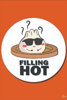 a sticker with the words filling hot on it and a cartoon character wearing sunglasses