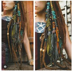 Decorated Dreadlocks, Yarn Dreadlocks, Fairy Locs, Dreadlocks Diy, White Girl Dreads, Hippie Dreads, Dread Hair Extensions, Witchy Hair