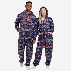 Houston Astros Ugly Pattern One Piece Pajamas FOCO - FOCO.com Winter Fire, Womens Pjs, Matching Christmas Pajamas, Onesie Pajamas, Word Mark Logo, Matching Family Pajamas, Family Christmas Pajamas, One Piece Pajamas, Family Pajamas