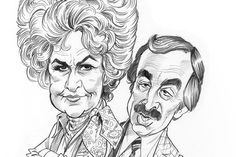 a drawing of two people, one with curly hair and the other with mustaches