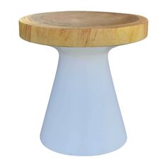 a white table with a wooden top on a white background for use as a centerpiece