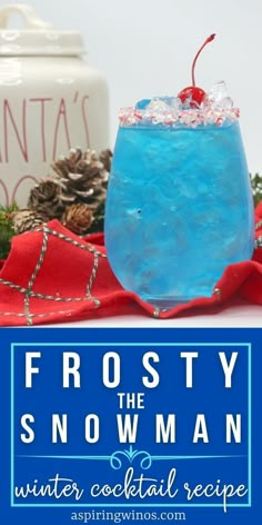 the frosty snowman cocktail is garnished with ice