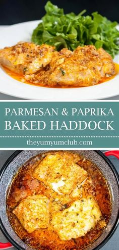 parmesan and paprika baked haddock in a skillet