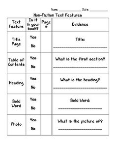 the worksheet for reading text features