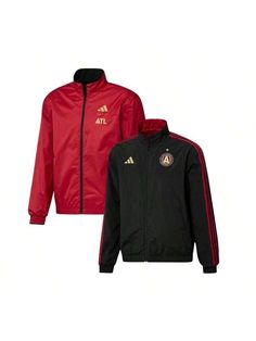 Go above and beyond to put an emphasis on your Atlanta United FC fandom by sporting this 2023 On-Field Anthem Full-Zip Reversible Team Jacket from adidas. The team's iconic logo on the chest is brought to life by the striking designs of the home and away Atlanta United FC jersey designs, making it the perfect option for representing your cherished squad. Thanks to the two front zippered pockets, you'll have more than enough room to safely store your keys, tickets and other Atlanta United FC matc Sporty Team Logo Outerwear For Sports, Sporty Outerwear With Team Logo For Sports, Team-colored Winter Track Jacket For Sports, Winter Team-colored Track Jacket For Sports, Adidas Sportswear For Sports Events, Adidas Outerwear For Sports Events, Red Sports Outerwear With Zipper Closure, Three Stripes Branded Outerwear For Sports Events, Outerwear With Three Stripes Branding For Sports Events