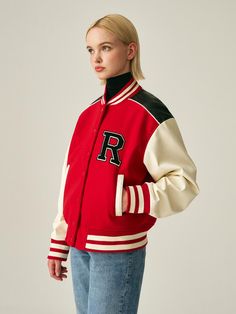 Composition : WOOL10% POLY90%Color : RedCountry of Origin : Republic of Korea Jacket Coat Fashion, Coats Fashion, Outwear Fashion, Casual Outwear, Outer Women, Trendy Jackets, Baseball Jacket, Casual Coat, Short Jacket